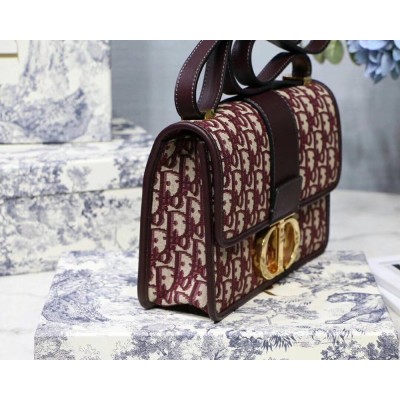 Dior 30 Montaigne Bag In Burgundy Oblique Jacquard Canvas