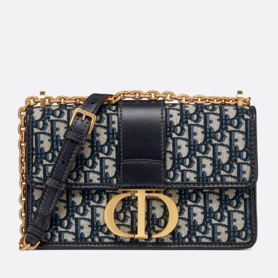 Dior 30 Montaigne Bag with Chain in Blue Oblique Jacquard