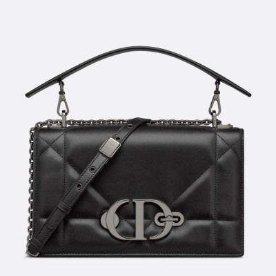 Dior 30 Montaigne Chain Bag With Handle In Black Lambskin