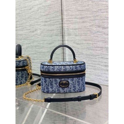 Dior 30 Montaigne Mini Vanity Case in Blue Denim Oblique Jacquard