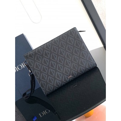 Dior A5 Triangle Pouch in Black CD Diamond Canvas