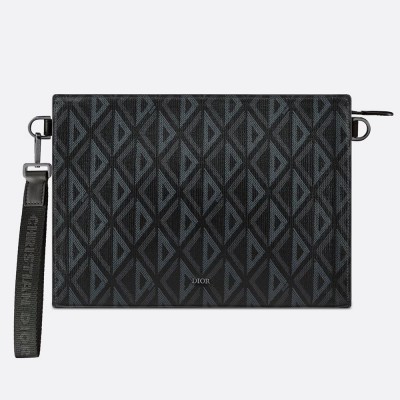 Dior A5 Triangle Pouch in Black CD Diamond Canvas