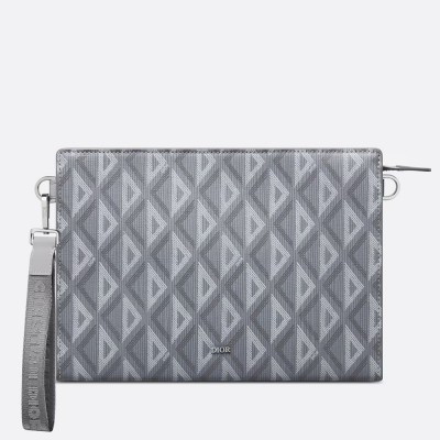 Dior A5 Triangle Pouch in Grey CD Diamond Canvas