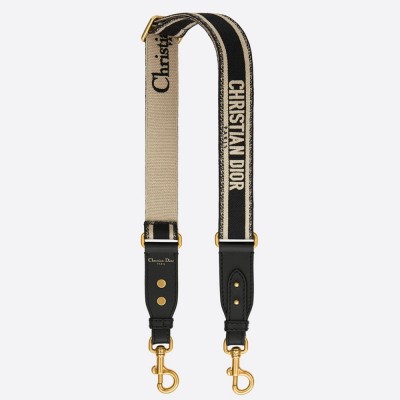 Dior Adjustable Shoulder Strap in Black Embroidery Canvas