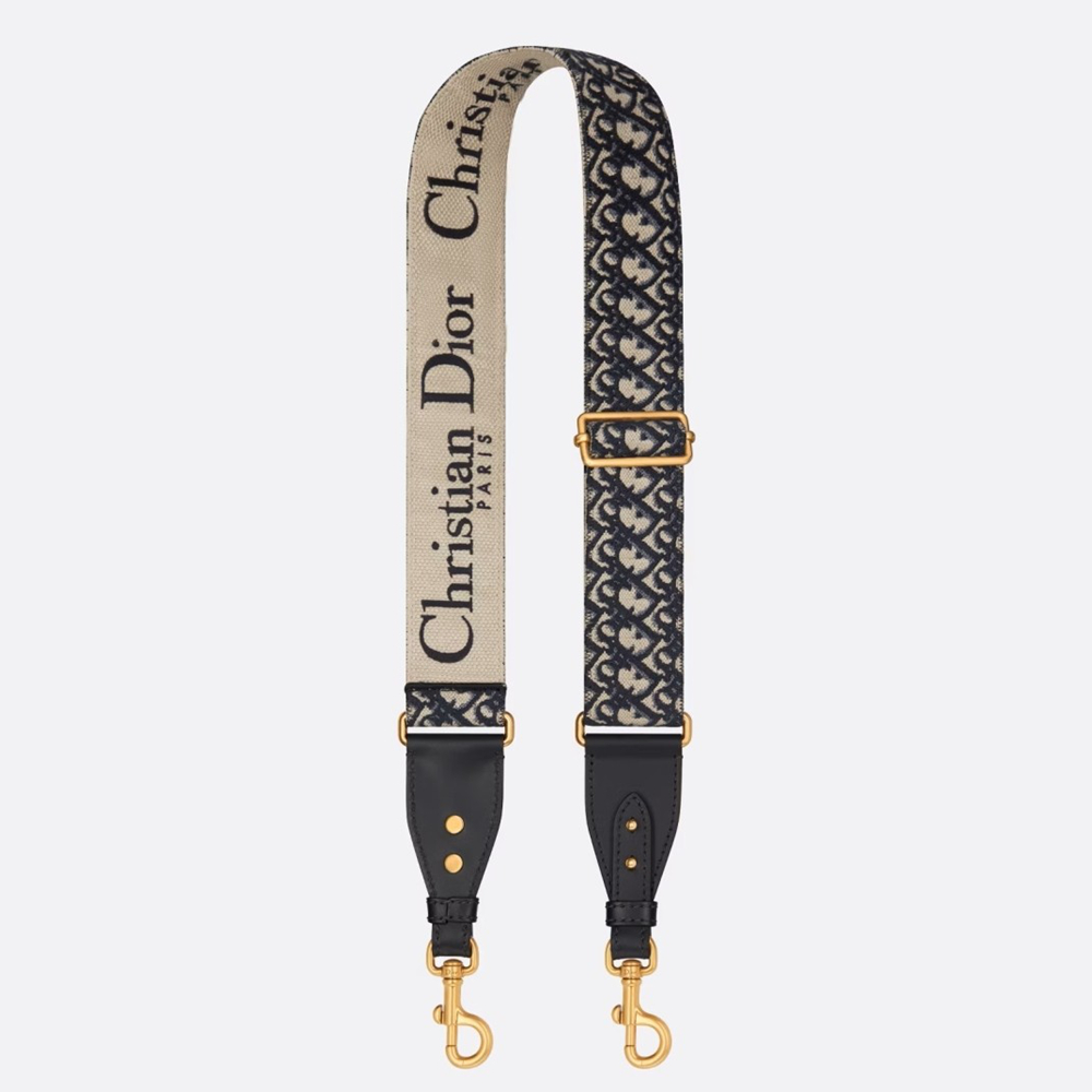 Dior Adjustable Shoulder Strap with Ring in Blue Oblique Embroidery