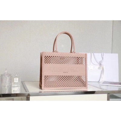 Dior Book Tote Bag In Beige Mesh Embroidery