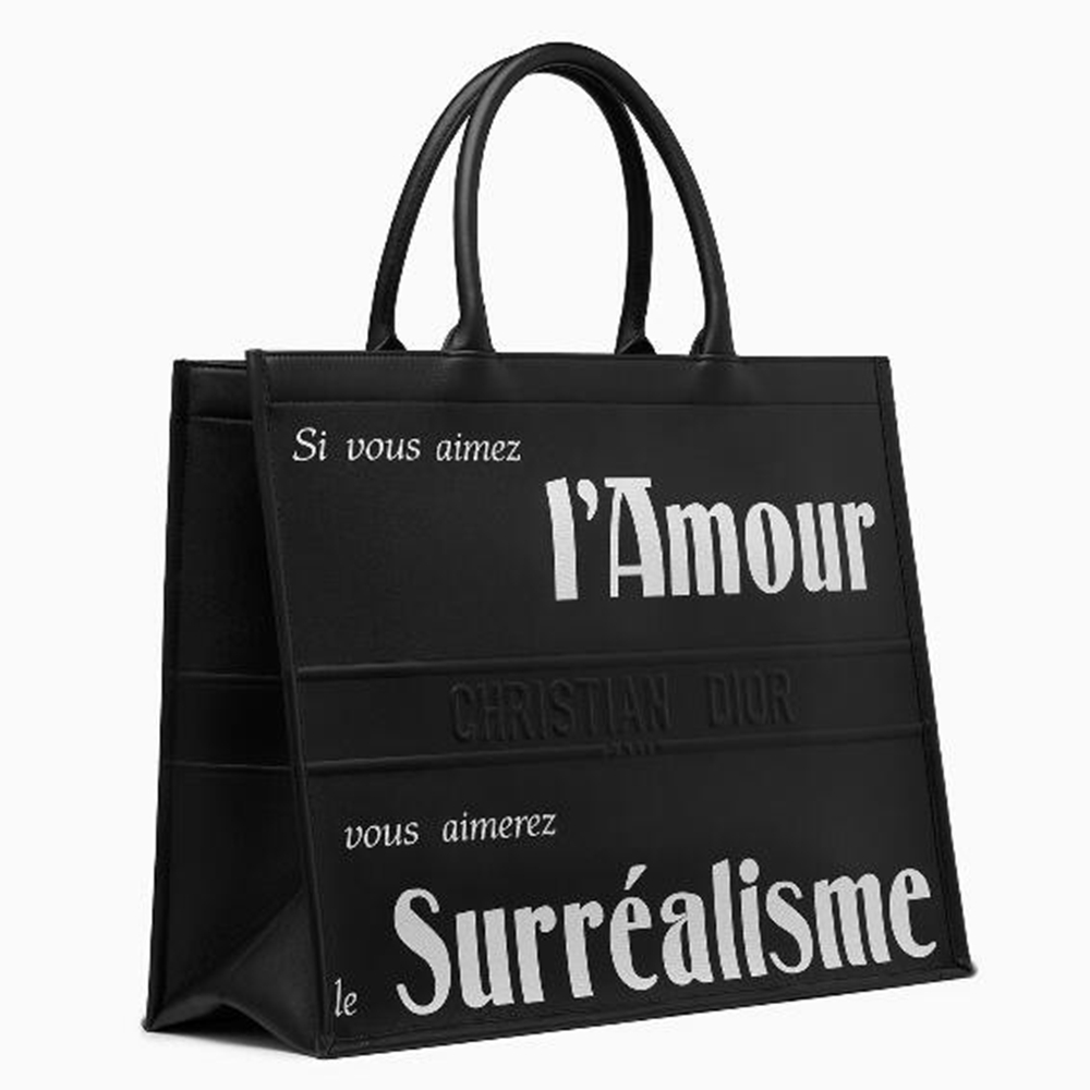 Dior Book Tote Bag In Black Surrealism Printed Calfskin