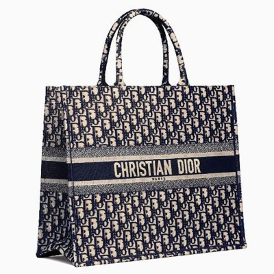 Dior Book Tote Bag In Blue Oblique Canvas