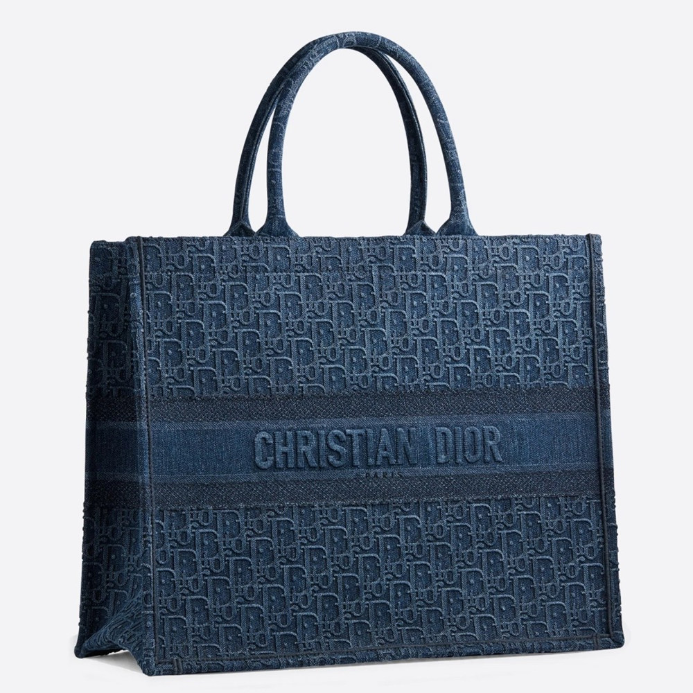 Dior Book Tote Bag In Denim Blue Oblique Canvas