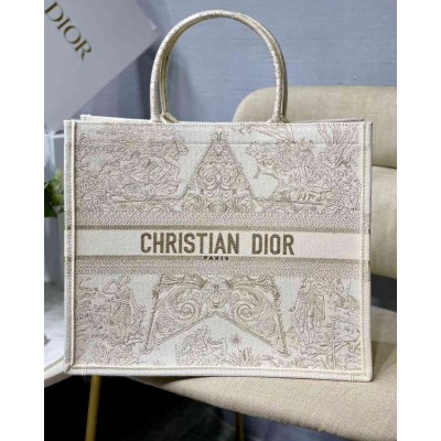 Dior Book Tote Bag In Dior Around the World Stella Embroidery