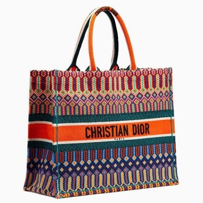 Dior Book Tote Bag In Multicolour Embroidered Canvas