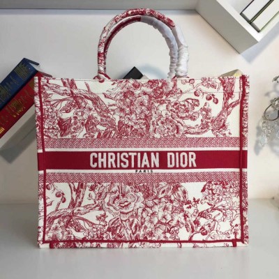 Dior Book Tote Bag In Red Hydrangea Flowers Canvas