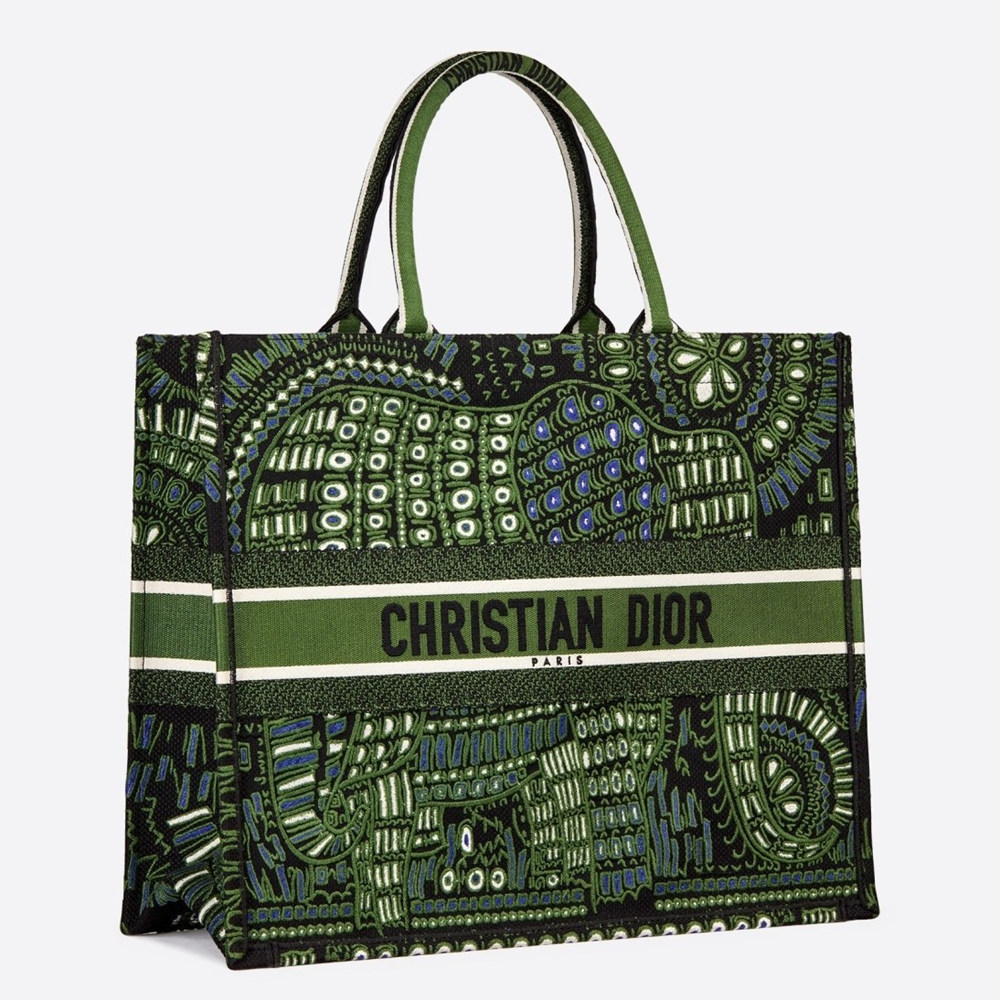 Dior Book Tote Dior Bag In Green Animals Embroidered Canvas