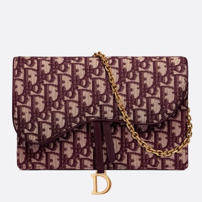 Dior Bordeaux Oblique Saddle Chain Clutch