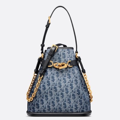 Dior C'est Medium Bag in Blue Denim Oblique Jacquard