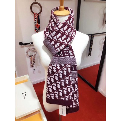 Dior CD Oblique Stole In Bordeaux Wool and Cashmere