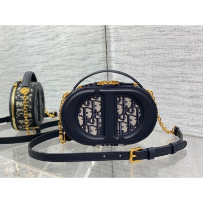 Dior CD Signature Oval Camera Bag in Blue Dior Oblique Jacquard