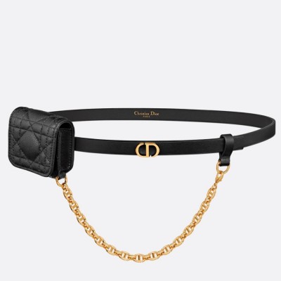 Dior Caro 15MM Belt with Removable Pouch in Black Calfskin