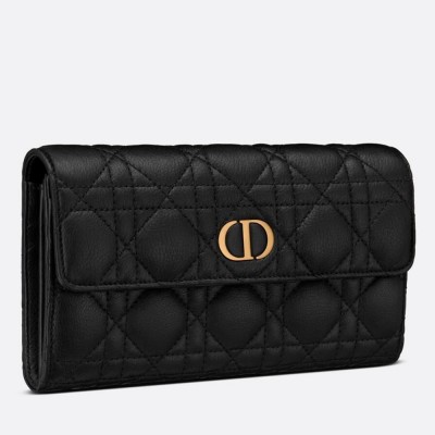 Dior Caro Continental Wallet In Black Cannage Calfskin