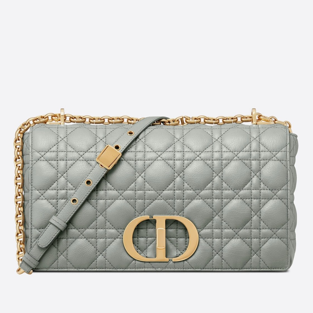 Dior Caro Large Bag In Grey Cannage Calfskin