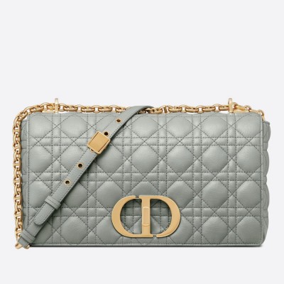 Dior Caro Large Bag In Grey Cannage Calfskin