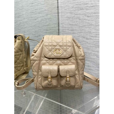 Dior Caro Medium Backpack in Beige Macrocannage Lambskin