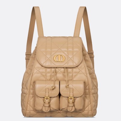 Dior Caro Medium Backpack in Beige Macrocannage Lambskin