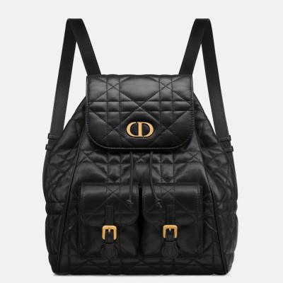 Dior Caro Medium Backpack in Black Macrocannage Lambskin