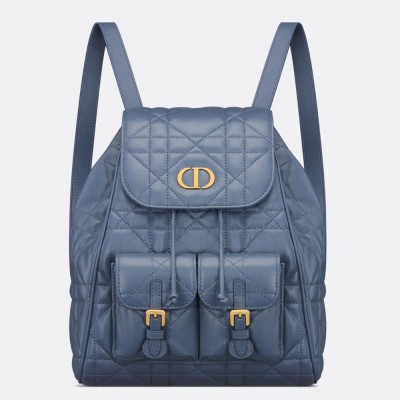 Dior Caro Medium Backpack in Blue Macrocannage Lambskin