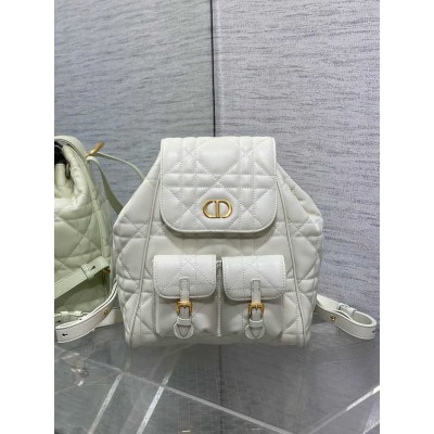 Dior Caro Medium Backpack in White Macrocannage Lambskin