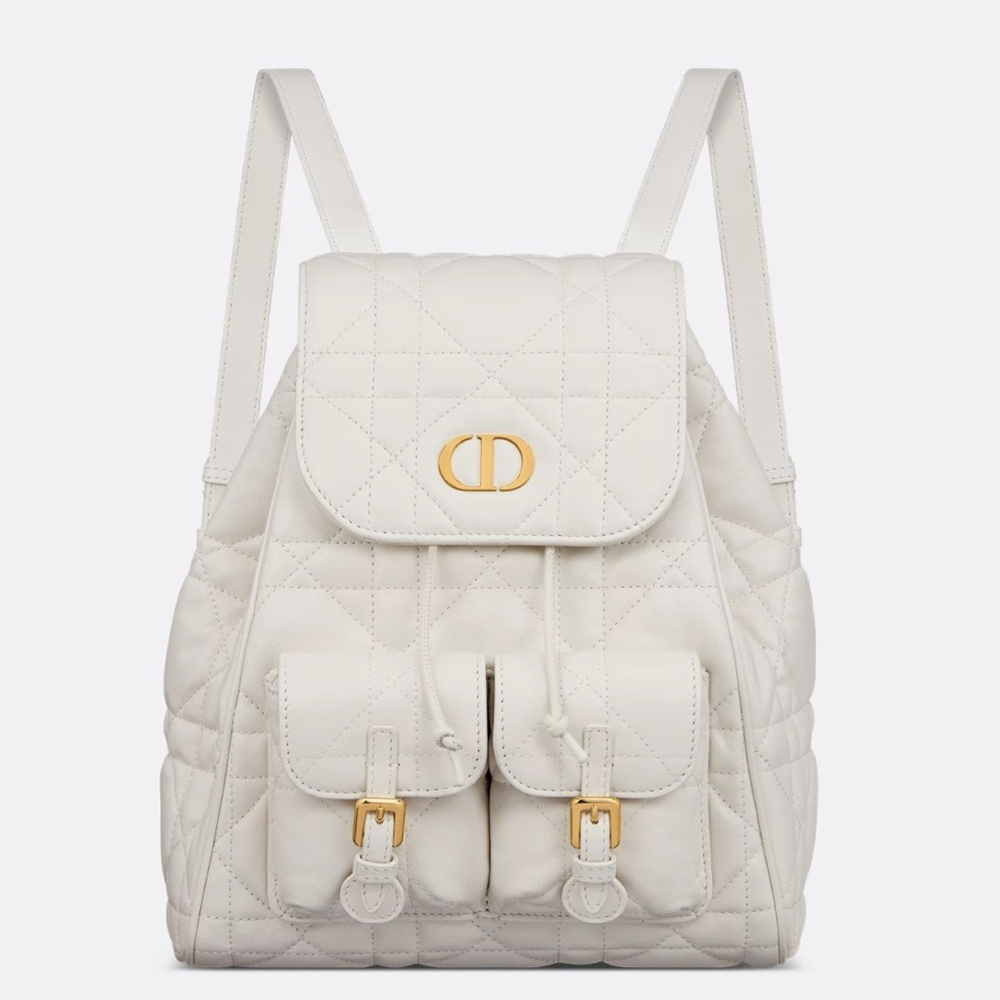 Dior Caro Medium Backpack in White Macrocannage Lambskin