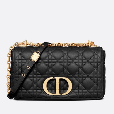 Dior Caro Medium Bag In Black Cannage Calfskin