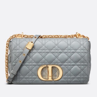 Dior Caro Medium Bag In Grey Cannage Calfskin