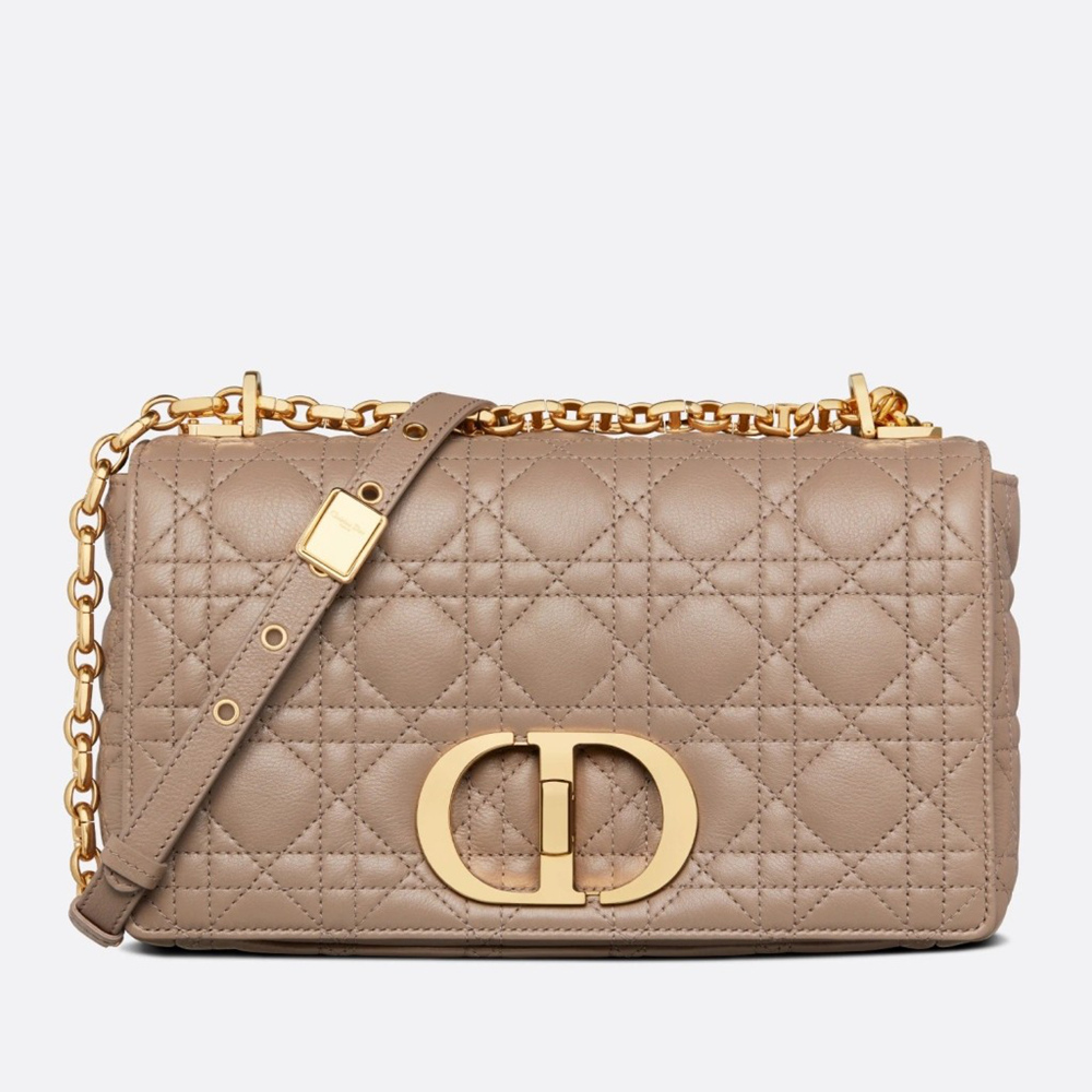 Dior Caro Medium Bag In Taupe Cannage Calfskin