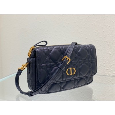 Dior Caro Pouch In Black Cannage Calfskin