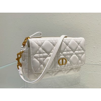 Dior Caro Pouch In White Cannage Calfskin