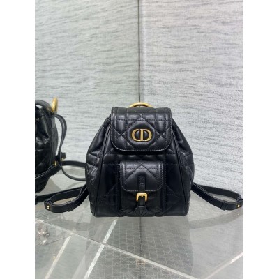 Dior Caro Small Backpack in Black Macrocannage Lambskin