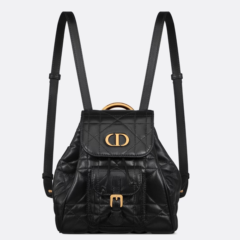 Dior Caro Small Backpack in Black Macrocannage Lambskin