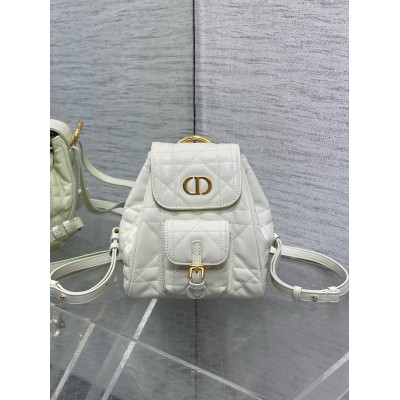 Dior Caro Small Backpack in White Macrocannage Lambskin