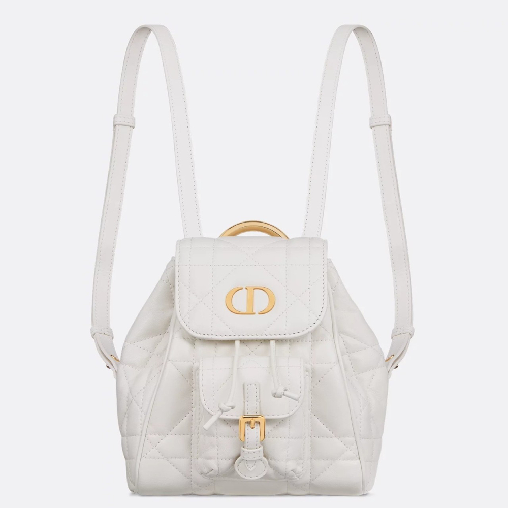 Dior Caro Small Backpack in White Macrocannage Lambskin