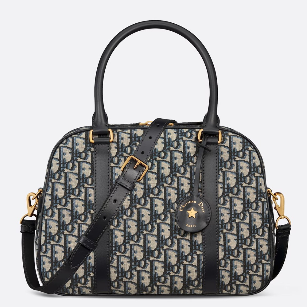 Dior D-Vibe Bowling Large Bag in Blue Oblique Jacquard