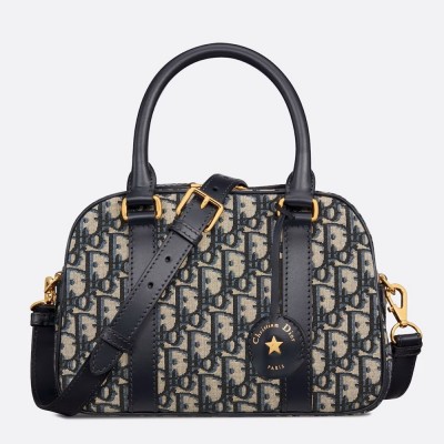 Dior D-Vibe Bowling Medium Bag in Blue Oblique Jacquard