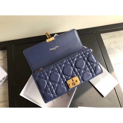 Dior DiorAddict Continental Wallet In Navy Blue Lambskin