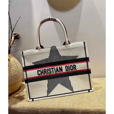 Dior DiorAlps Book Tote In White Three-Tone Embroidery