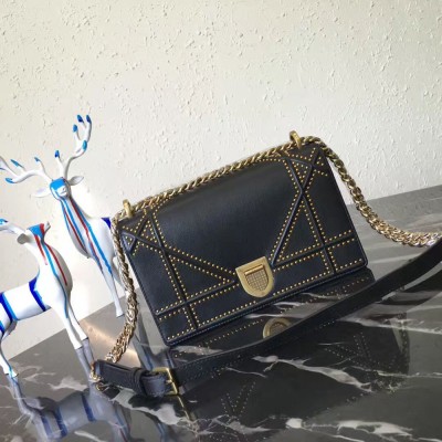 Dior Diorama Bag In Black Studded Lambskin