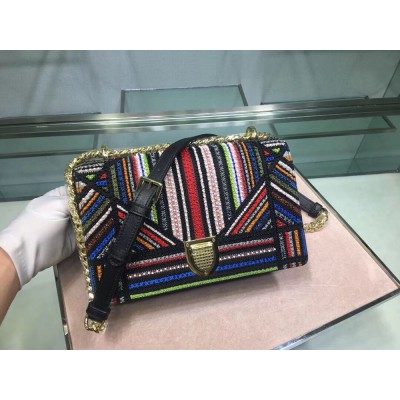 Dior Diorama Canvas Bag Embroidered With Multi-coloured Stripes