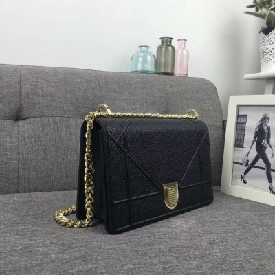 Dior Diorama Flap Bag In Noir Grained Calfskin