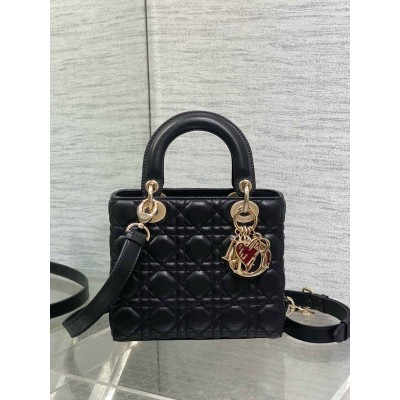 Dior Dioramour Small Lady Dior Bag in Black Cannage Lambskin