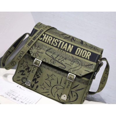 Dior Diorcamp Messenger Bag In Green Embroidered Canvas