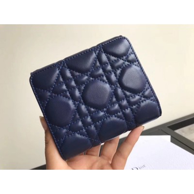 Dior French DiorAddict Wallet In Navy Blue Lambskin